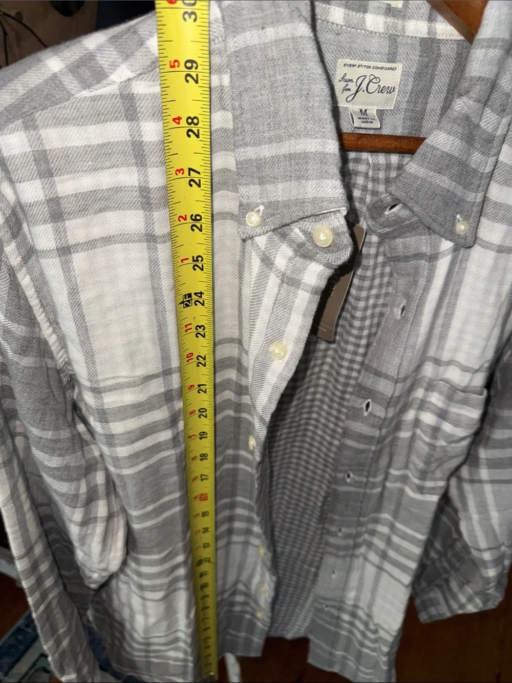 J. Crew Men's Gray & White Plaid Button-Down Shirt